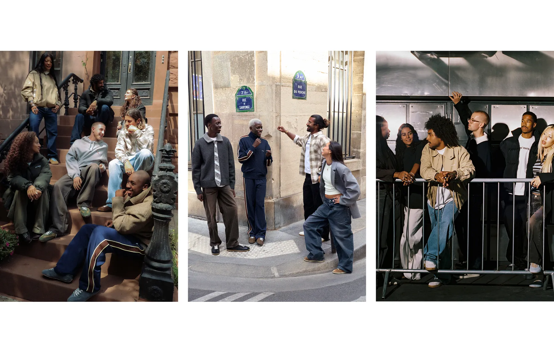 Campagne Common Ground d'Axel Arigato : groupes de personnes dans la rue, à Paris.